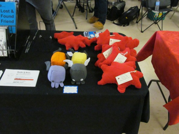 Cube-thul and pillows shaped like blood stains. Photo by Jason Harris.