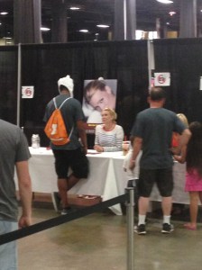 Laurie Holden of 'The Walking Dead' talking with a fan. 