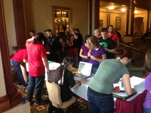 The registration table.