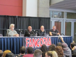Actors Gunnar Hanson, Tony Moran, Robert Englund, and Kane Hodder on the 40 Years of Our Worst Nightmares panel.