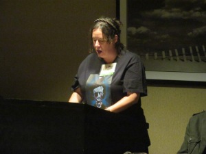 Author Kristi Petersen Schoonover reading her story in Wicked Seasons.