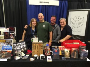 Authors Stacey Longo, Vlad Vaslyn, Rob Watts, and Dale T. Phillips at the Books & Boos table.