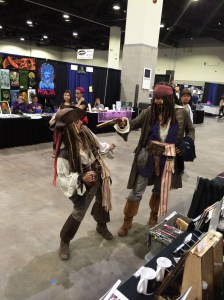 These Captain Jack Sparrows are fighting each other.