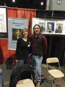Author Stacey Longo and publisher Jim Dyer at the Books & Boos/Fenham Publishing table.