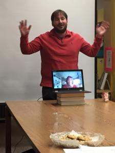 John Valeri and author Marcia Clark on Skype.