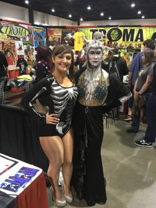 Actree/model Sarah Michelle (left) and a convention-goer.