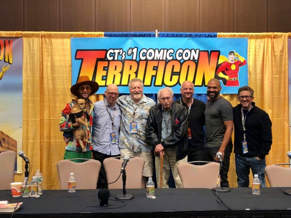 The Classic Cartoon Voiceovers Actors panel: Greg Cipes, Rafael Ferrer, Larry Kenney, Khary Peyton, Paul Soles, and Charile Schlatter.